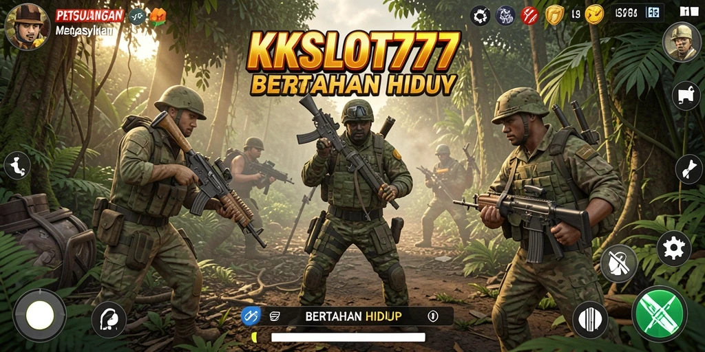 Antarmuka game KKSLOT777 menampilkan elemen bertahan hidup yang mendebarkan.