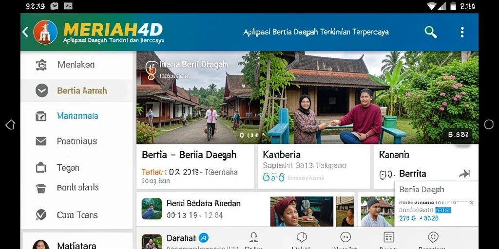 Tampilan antarmuka utama aplikasi MERIAH4D dengan berita terkini.