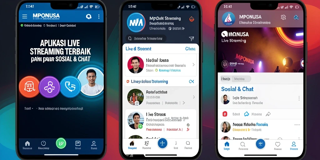 Tampilan aplikasi MPONUSA dengan fitur Live Streaming yang interaktif.